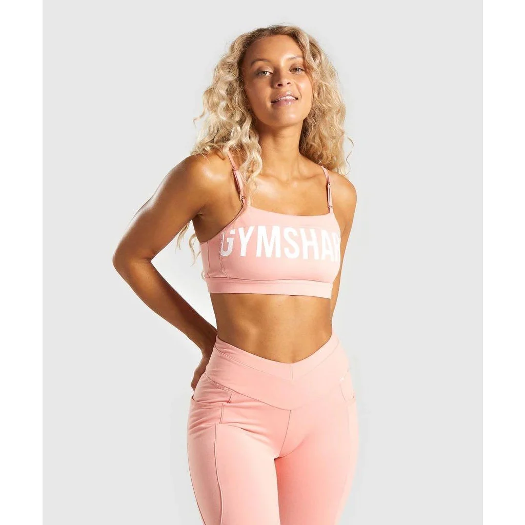 Gymshark Orange Peach Spell Out Square Neck Cut Out Recess Sports Bra Size M - Image 4