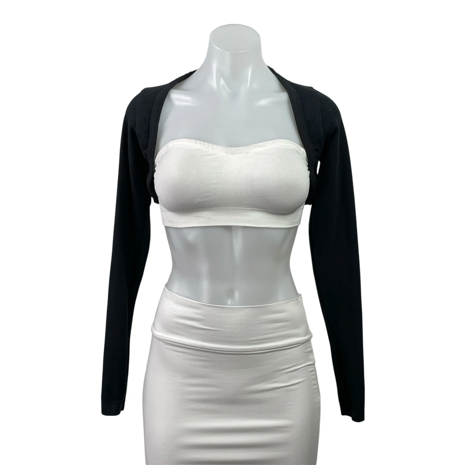 Gymshark Women's Black Ribbed Knit Long Sleeve Bolero Cardigan Cropped Top Sz S
