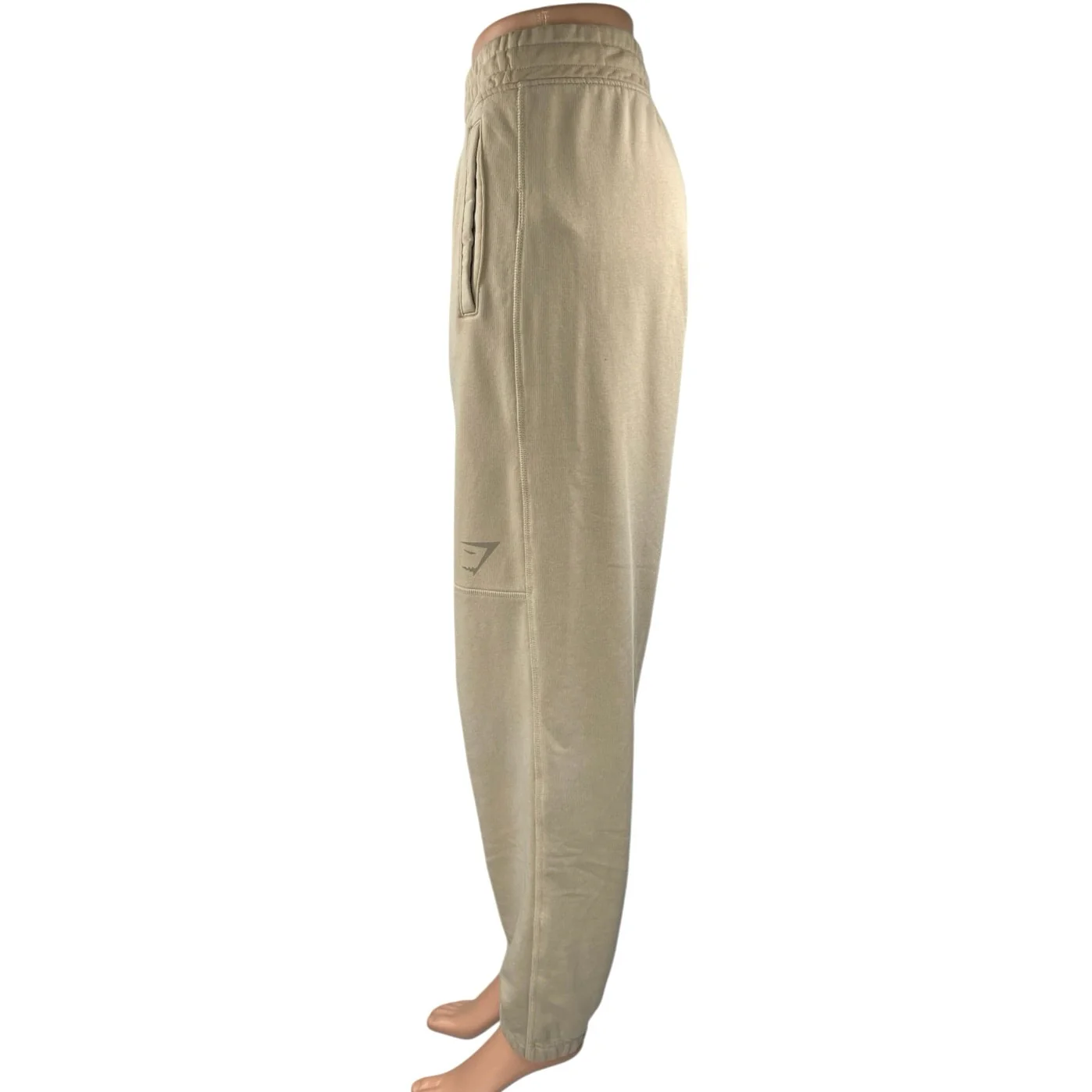 Gymshark Women's Cream Fleece High Waist Tapered Trousers Joggers Sweatpants L - Image 2