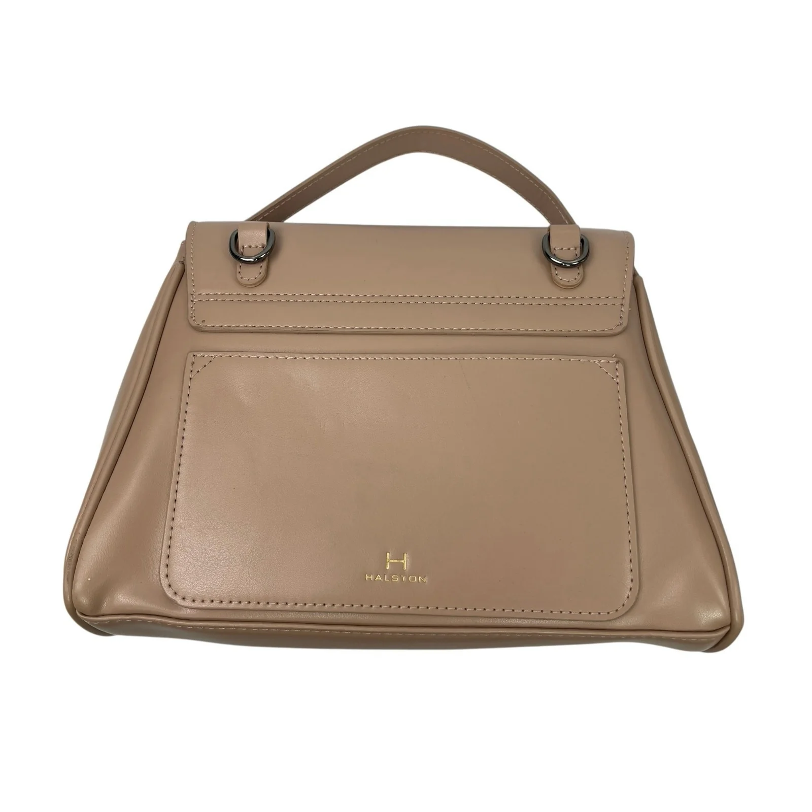 H by Halston Women's Beige Faux Leather Vegan Crossbody Satchel Handbag OS - Image 4