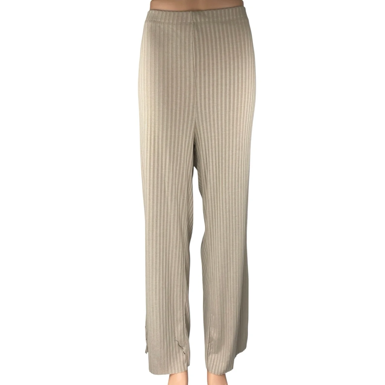 H&M Beige Tan Khaki High Waisted Ribbed Knit Pull On Straight Trousers Pants XL