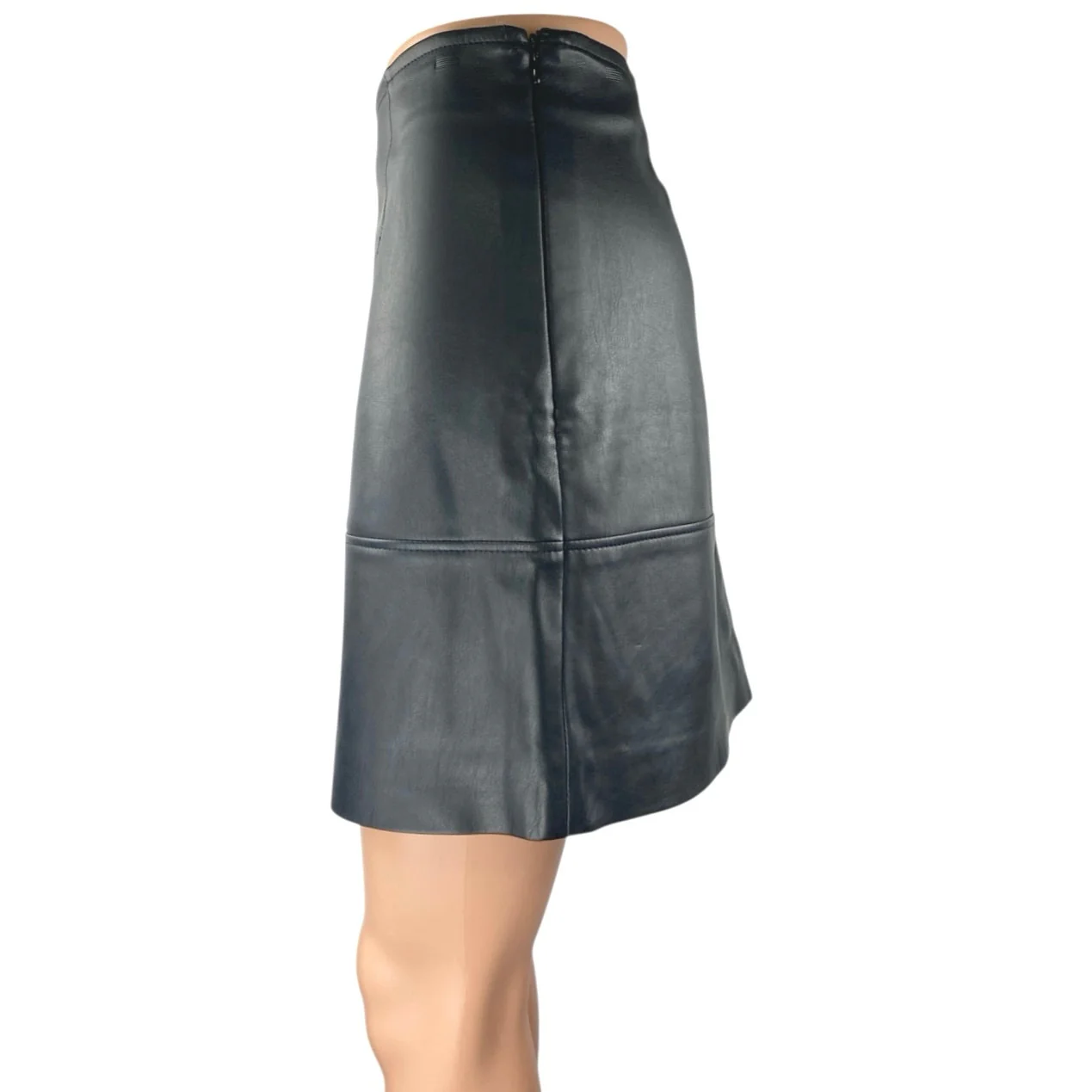 H&M Black Faux Leather Vegan High Waisted Biker Moto A Line Mini Skirt Size 8 - Image 2