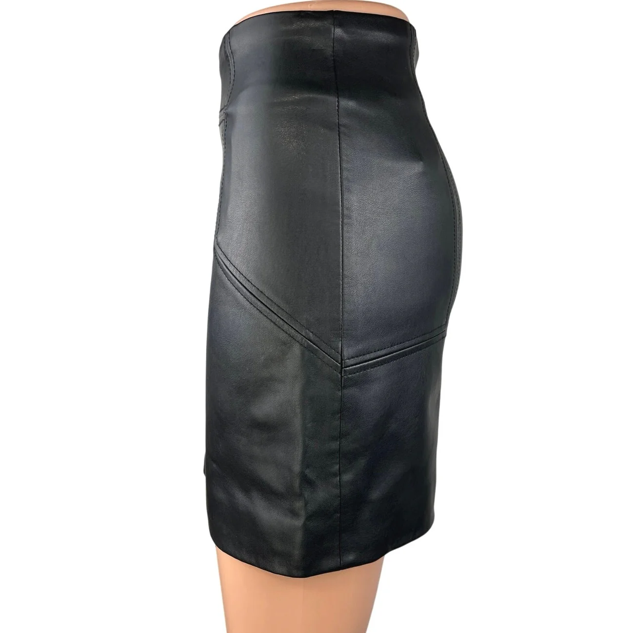 H&M Black Faux Vegan Coated Leather Bodycon Zipper Straight Pencil Mini Skirt 0 - Image 2