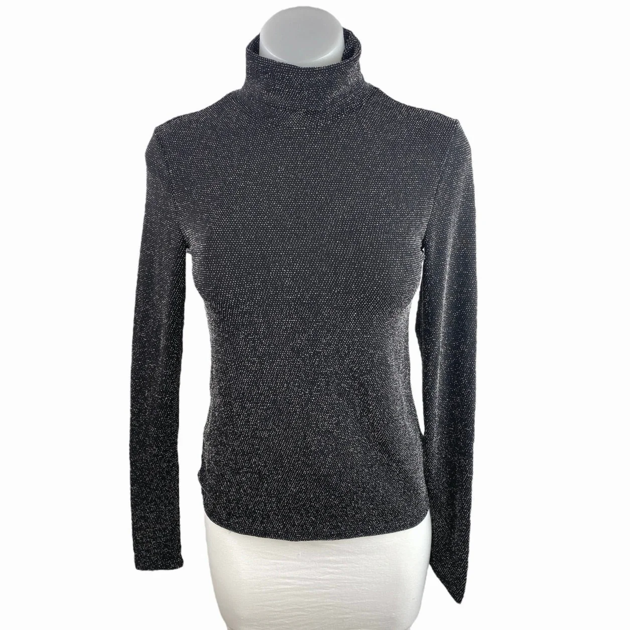 H&M Black Metallic Glitter Sparkly Long Sleeve Turtleneck Sweater Top Size S