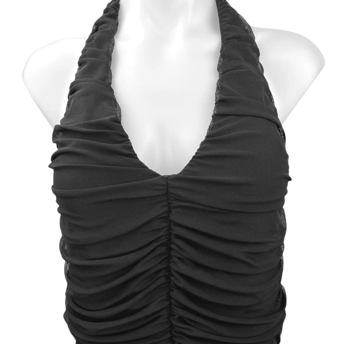 H&M Black Ruched Halter Tie Open Back Padded Sleeveless Bodysuit Top Size M - Image 3