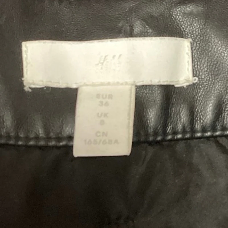 H&M Black Vegan Faux Leather Belted Pockets Paperbag Mini Pencil Skirt Size 4 - Image 4