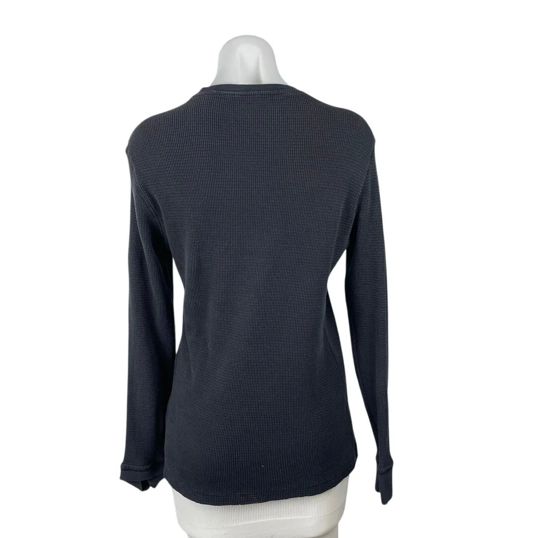 H&M Black Waffle Knit Crew Neck Long Sleeve Slim Thermal Tee Basic T-Shirt Top M - Image 4