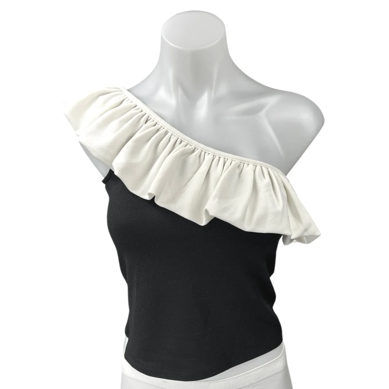 H&M Black White Flounced One Shoulder Sleeveless Ruffle Blouse Crop Tank Top S