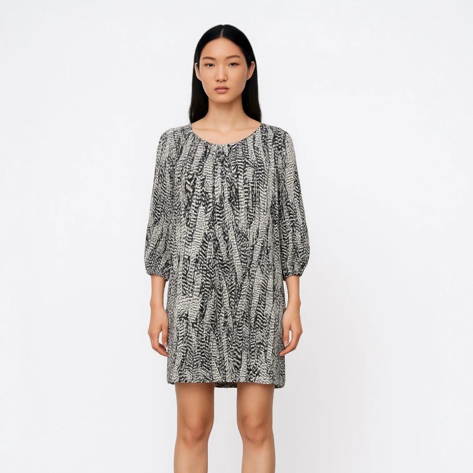 H&M Black White Printed Geometric Pullover Long Sleeve Shift Mini Dress Size 10 - Image 2