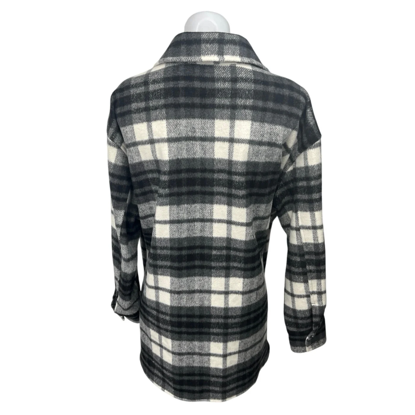 H&M Black White Wool Plaid Checkered Button Down Long Sleeve Shirt Top Jacket L - Image 2