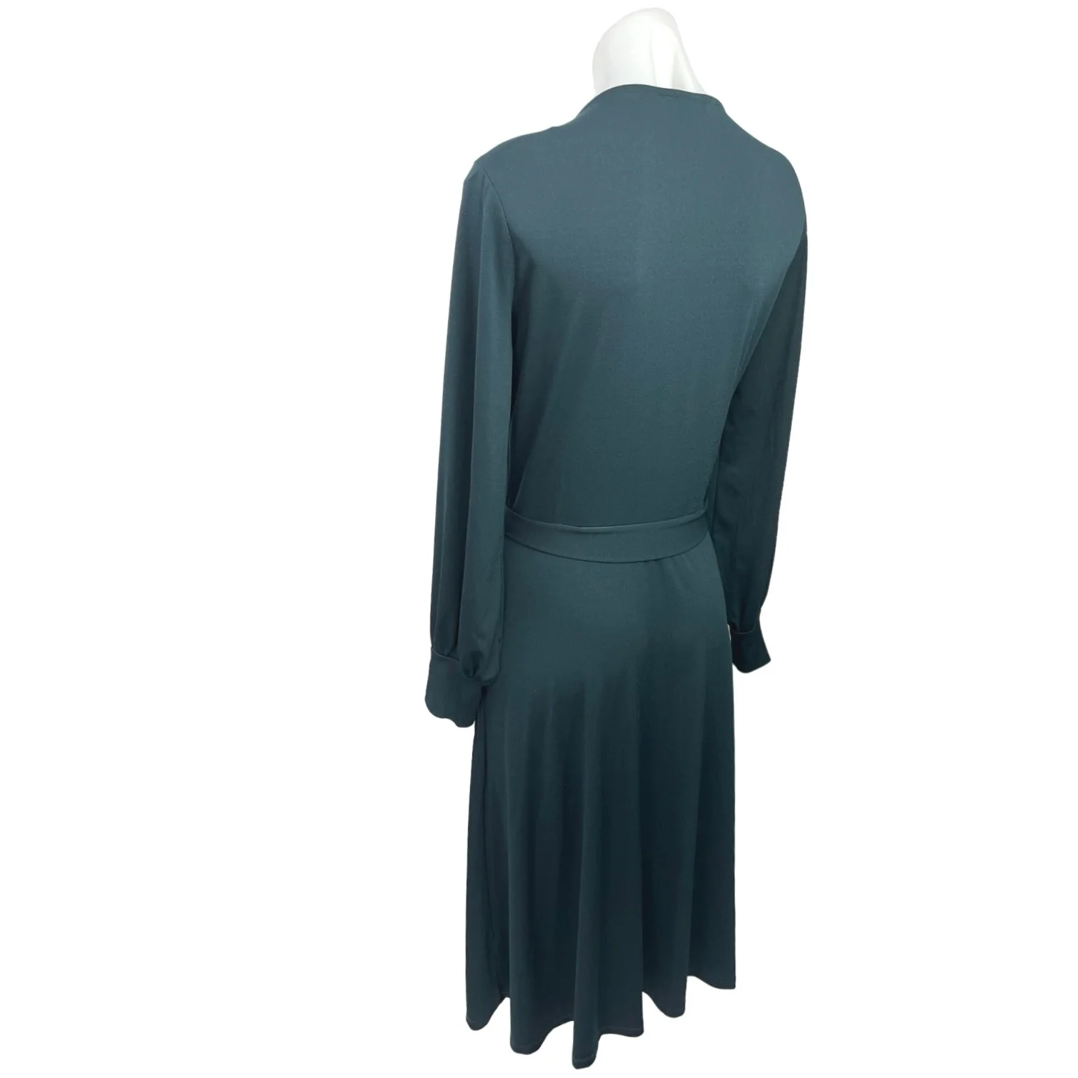 H&M Blue Soft Flowy Tie Waist Cocktail Long Sleeve V Neck Midi Wrap Dress Size M - Image 2