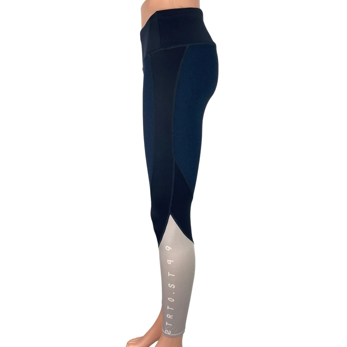 H&M Blue White Colorblock Mid Rise Pull On Elastic Waist Athletic Leggings Sz S - Image 2