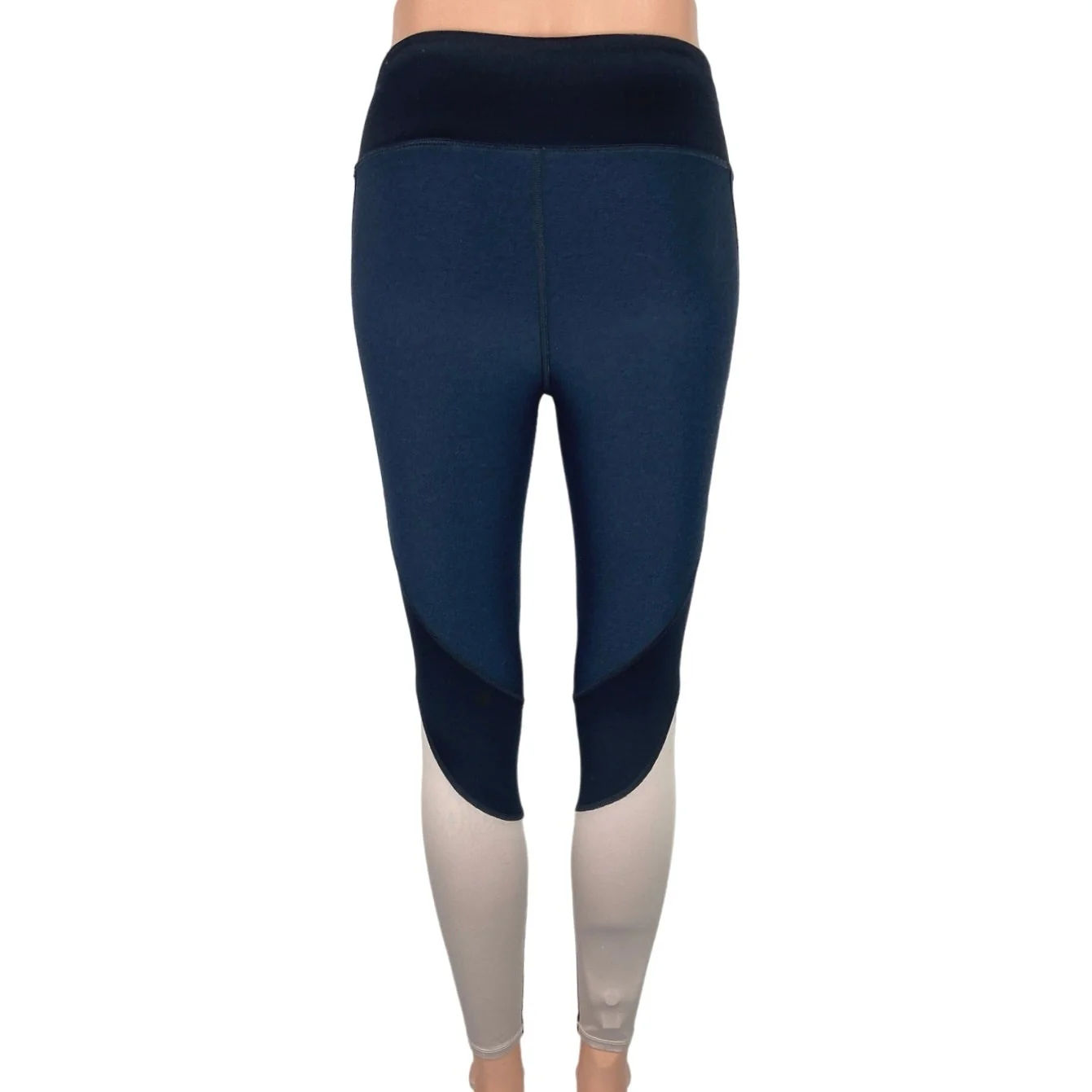 H&M Blue White Colorblock Mid Rise Pull On Elastic Waist Athletic Leggings Sz S - Image 3