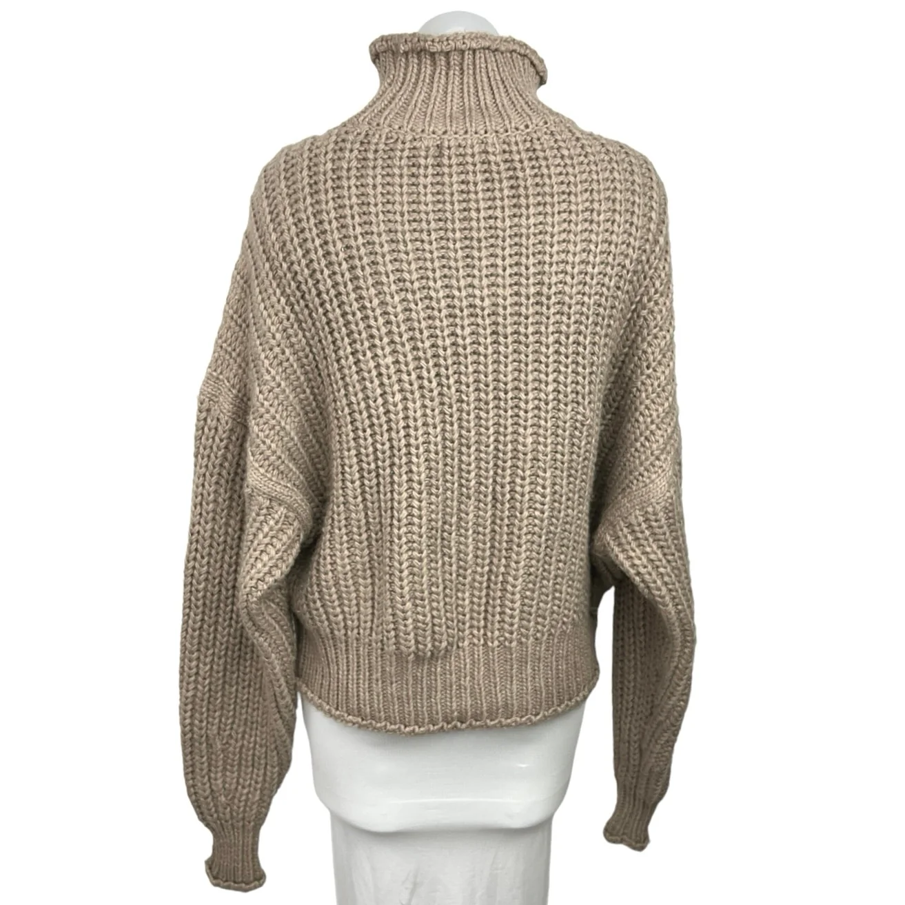 H&M Brown Beige Tan Chunky Knit Turtle Neck Long Sleeve Pullover Sweater Top M - Image 2