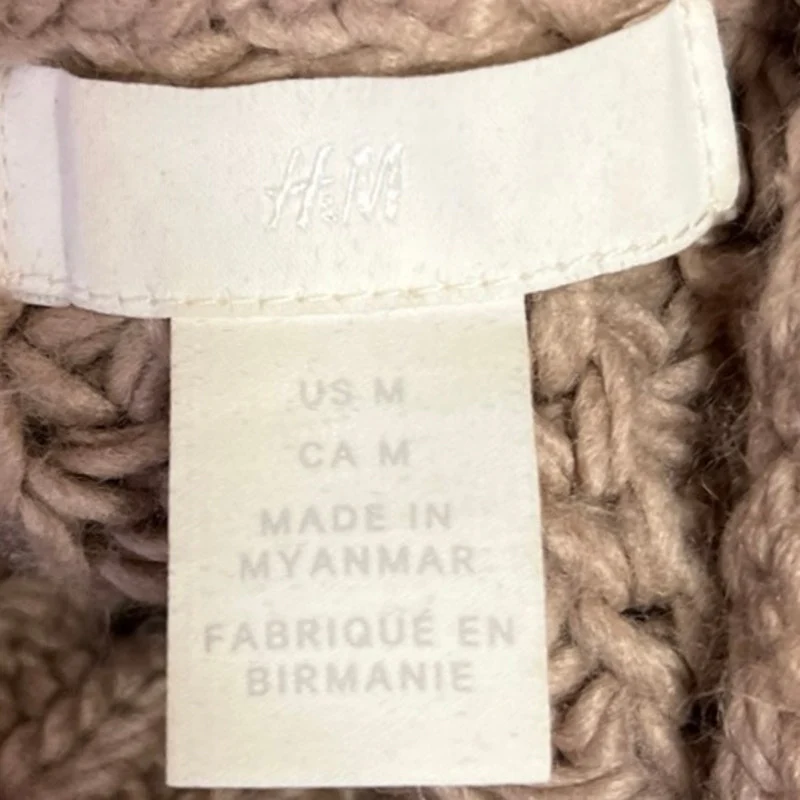 H&M Brown Beige Tan Chunky Knit Turtle Neck Long Sleeve Pullover Sweater Top M - Image 3