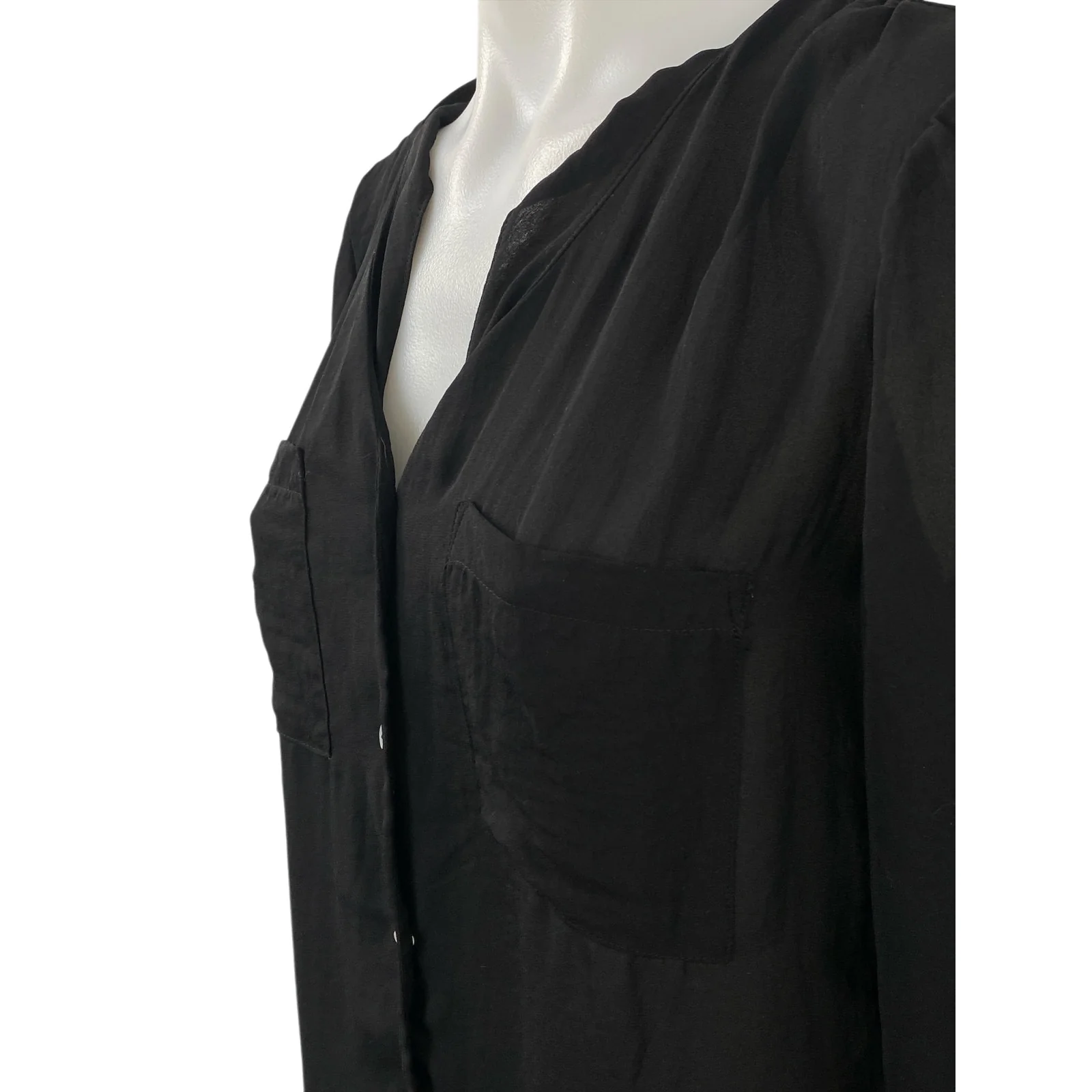 H&M Conscious Women's Black V Neck Long Sleeve Button Down Shirt Blouse Top Sz 2 - Image 2