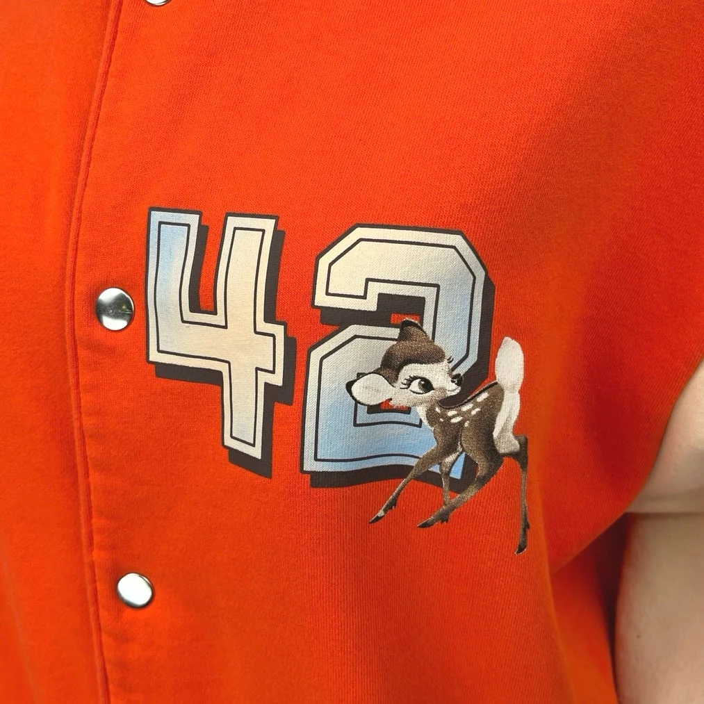 H&M Disney Bambi Flower Power Orange Button Up Varsity Letterman Bomber Jacket M - Image 5