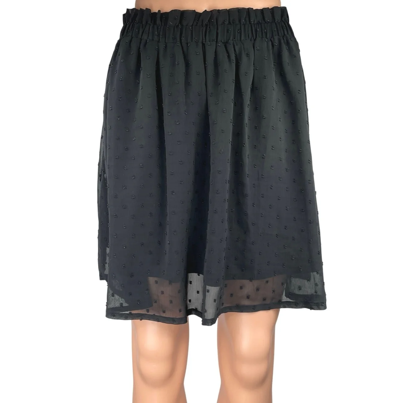 H&M Divided Black Polka Swiss Dot Pleated Chiffon Pull-On Mini A-Line Skirt Sz 6
