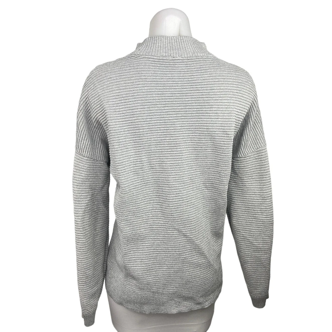 H&M Metallic Silver Gray Cotton Knit Turtleneck Oversized Pullover Sweater Top Size L - Image 2