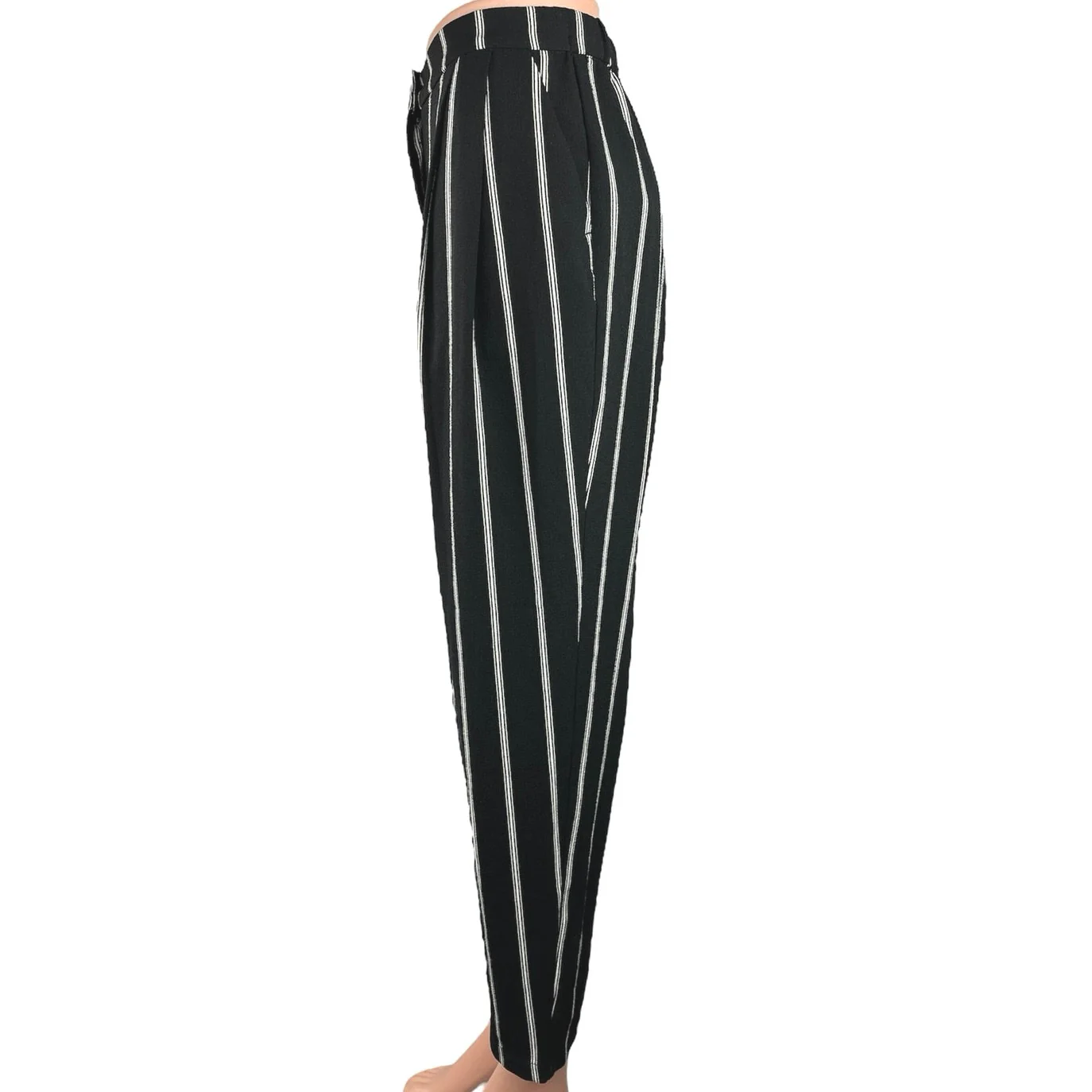 H&M Divided NWT Black Striped Pleat Front Tapered Leg Crop Ankle Trouser Pants 4 - Image 2