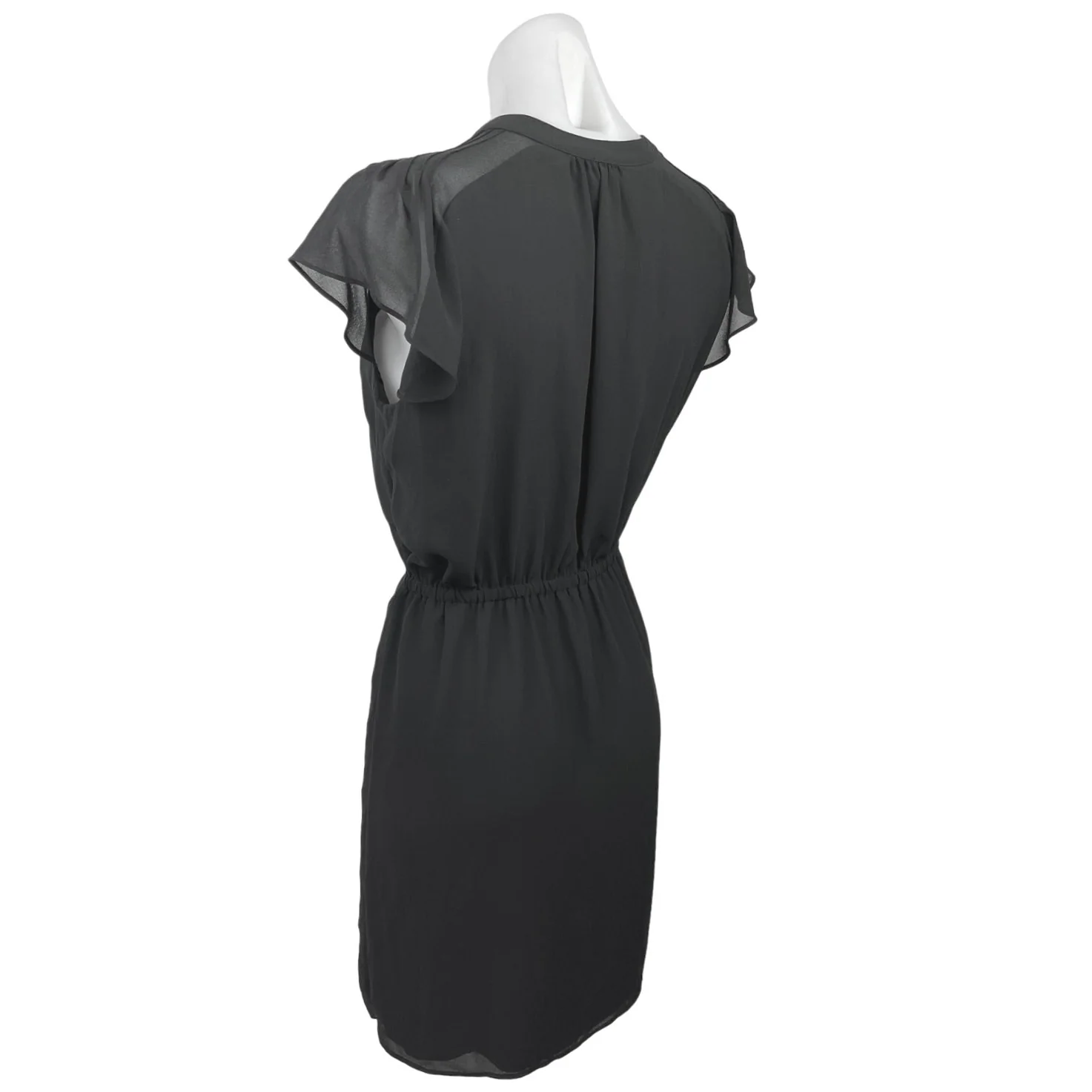 H&M Women's Black V-Neck Short Cap Sleeve Tie Waist A-Line Midi Dress Size 6 - Image 2