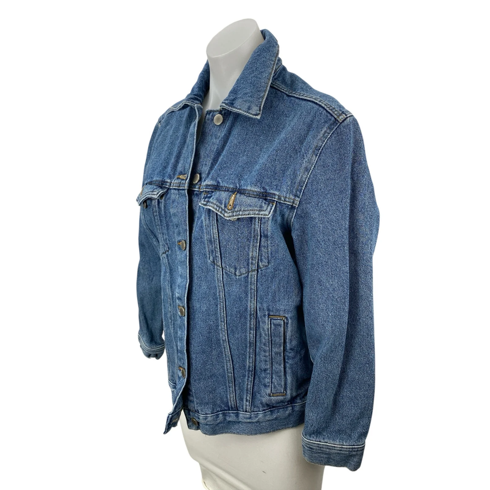 H&M Divided Women's Blue Long Sleeve Button Down Trucker Denim Coat Jacket Sz 4 - Image 3