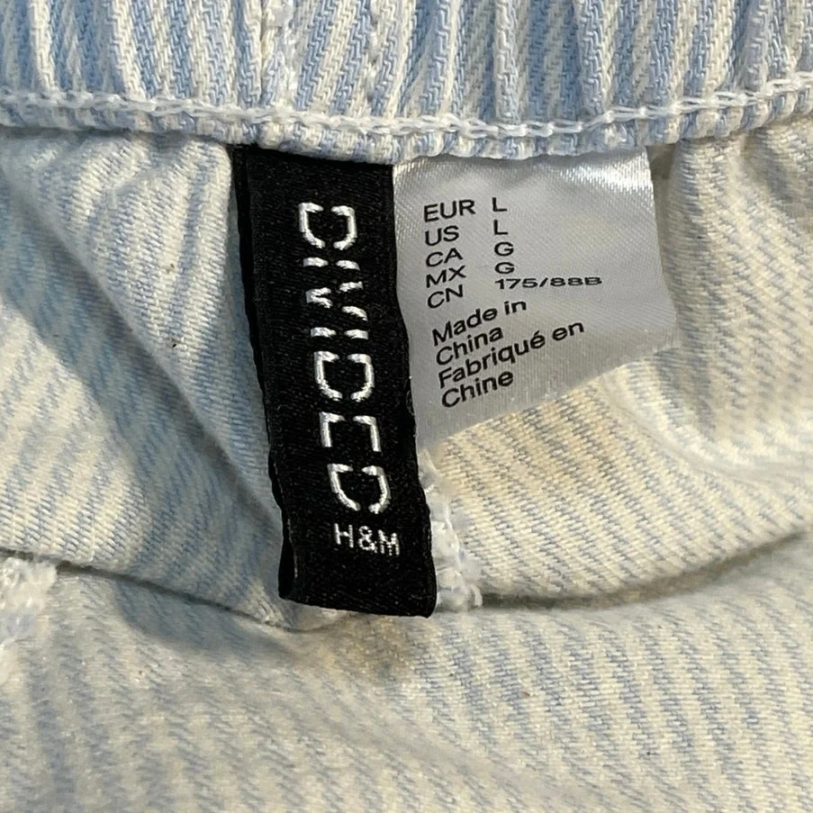 H&M Divided Women's Blue White Striped Elastic Waist Wide Leg Trousers Pants L - Image 4