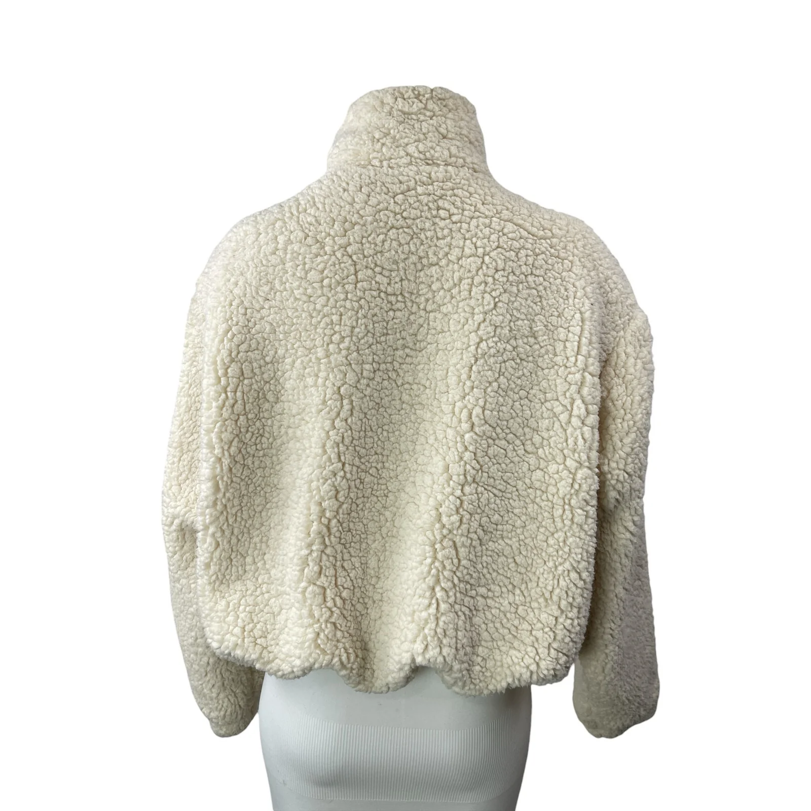 H&M Divided Womens Cream Sherpa Fleece High Neck Long Sleeve Coat Jacket Size S - Image 2