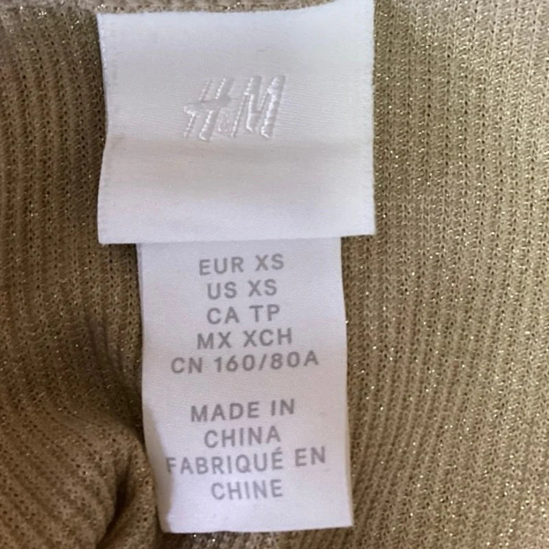 H&M Gold High Neck Knit Metallic Pullover Stretch Cropped Tank Top Size XS - Image 3