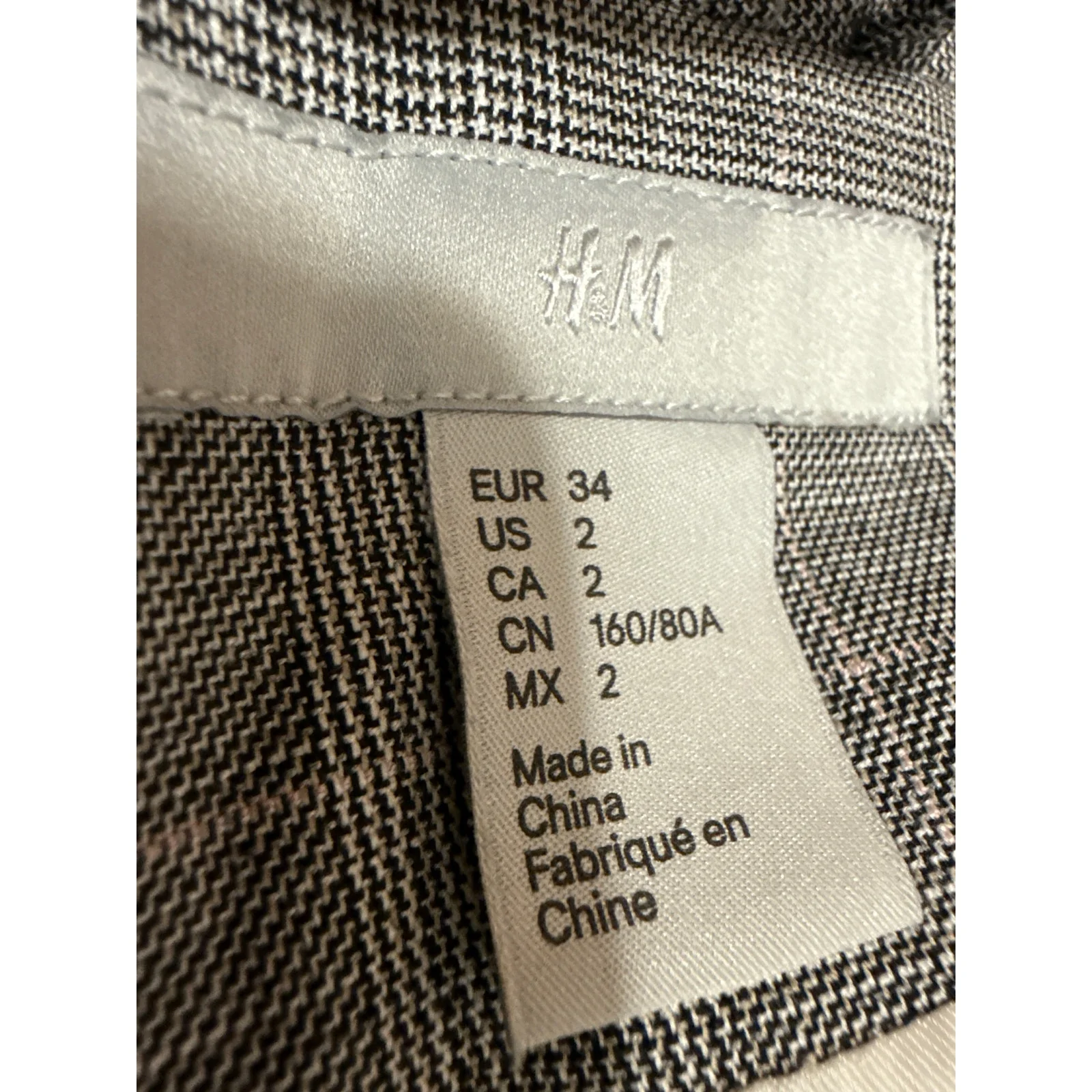 H&M Gray Plaid Long Sleeve Shaw Collar Pocket Open Blazer Coat Jacket Size 2 - Image 3