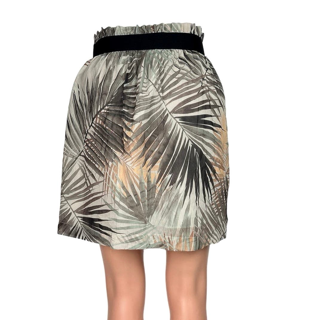 H&M Green Gray Palm Tropical Print Elastic Waist Pull On Mini A Line Skirt Sz 6 - Image 3