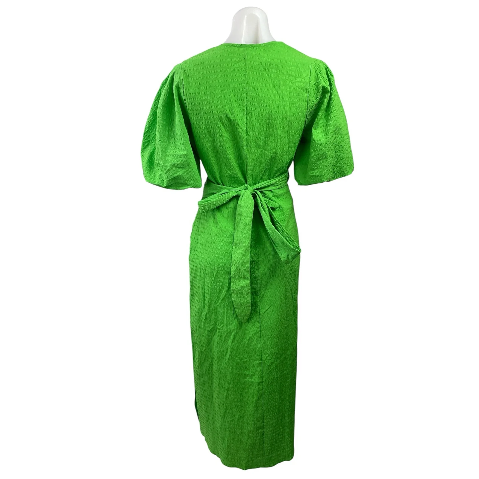 H&M Green Short Balloon Sleeve V Neck Tie Waist V Neck Wrap Maxi Dress Size XS - Image 3