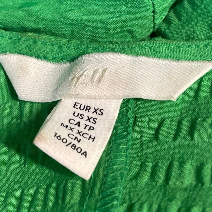 H&M Green Short Balloon Sleeve V Neck Tie Waist V Neck Wrap Maxi Dress Size XS - Image 4