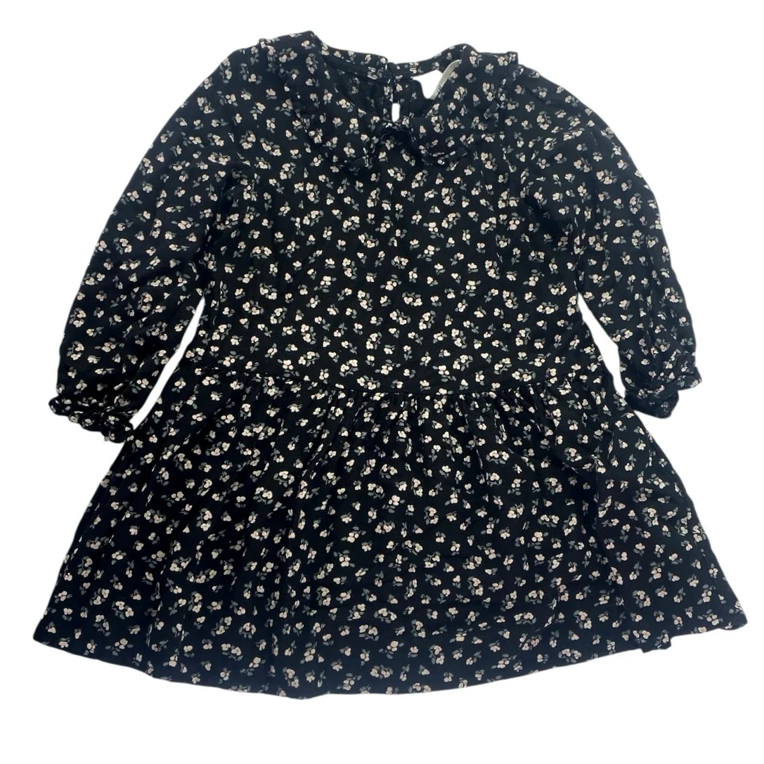 H&M Kids Girls Black Floral Collared Long Sleeve Flouce Flared A-Line Dress 4T - Image 2