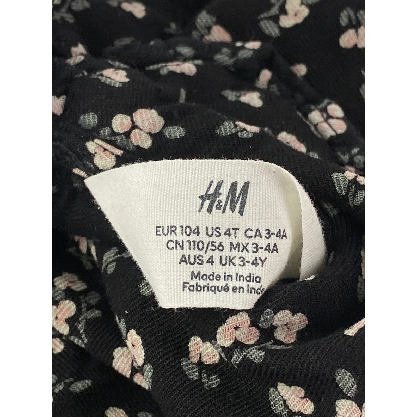H&M Kids Girls Black Floral Collared Long Sleeve Flouce Flared A-Line Dress 4T - Image 5