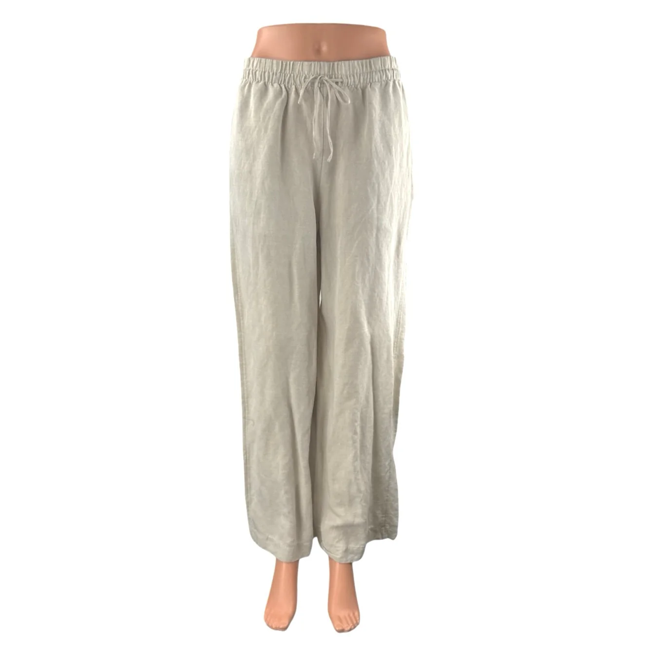 H&M Linen Women's Beige High Rise Baggy Barrel Palazzo Wide Leg Trousers Pants S
