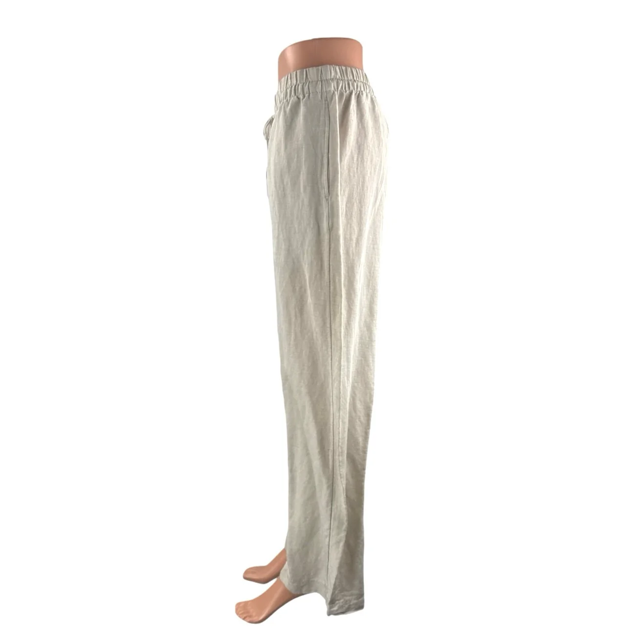 H&M Linen Women's Beige High Rise Baggy Barrel Palazzo Wide Leg Trousers Pants S - Image 2