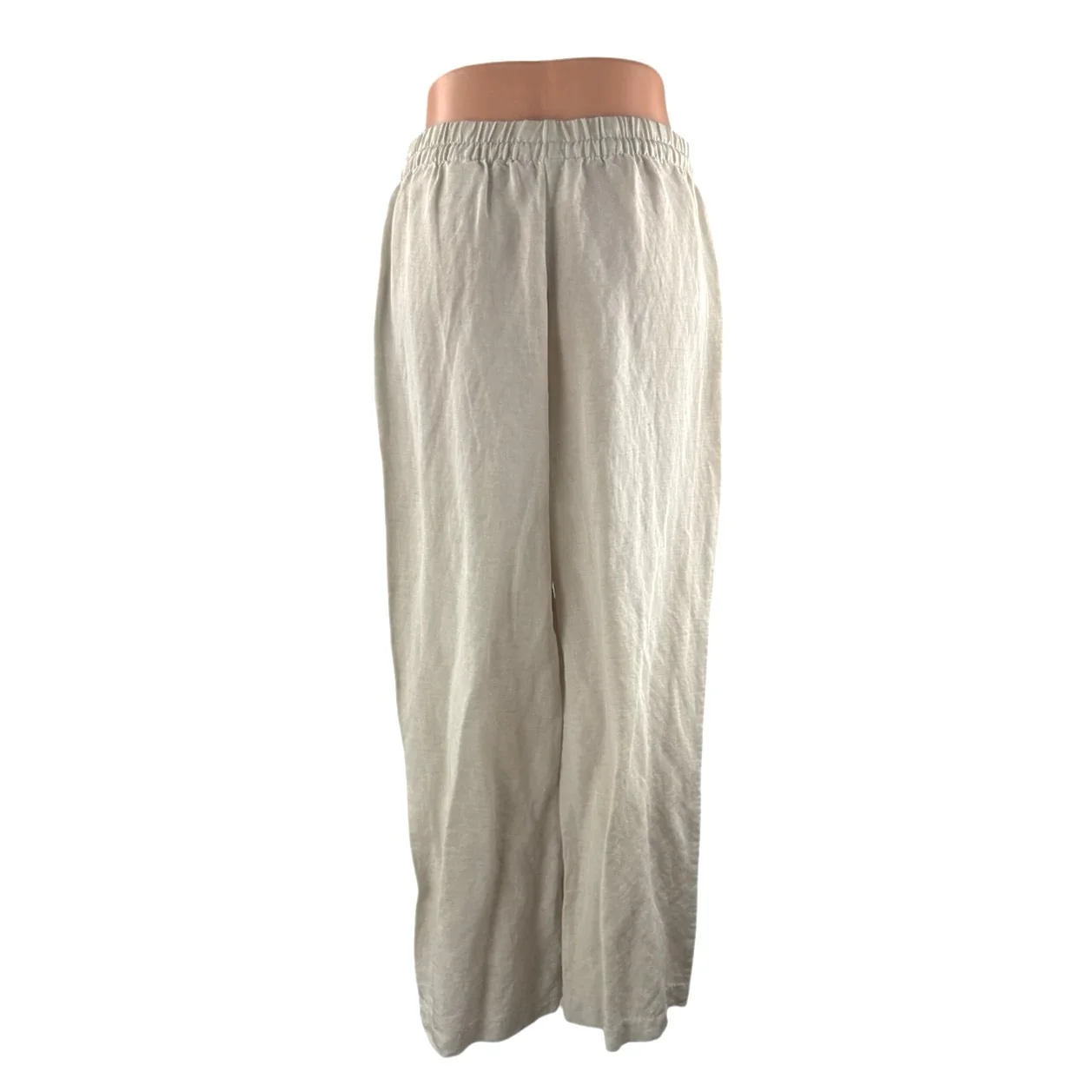 H&M Linen Women's Beige High Rise Baggy Barrel Palazzo Wide Leg Trousers Pants S - Image 3
