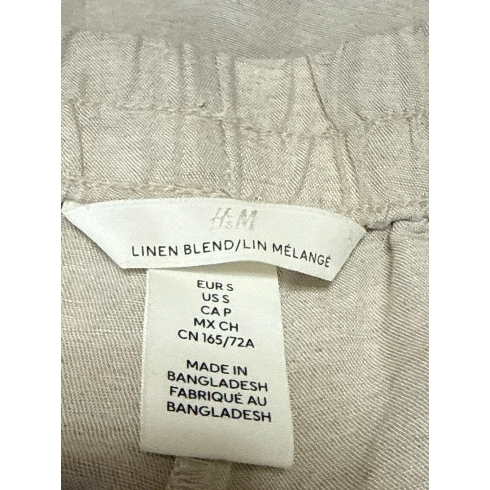 H&M Linen Women's Beige High Rise Baggy Barrel Palazzo Wide Leg Trousers Pants S - Image 4