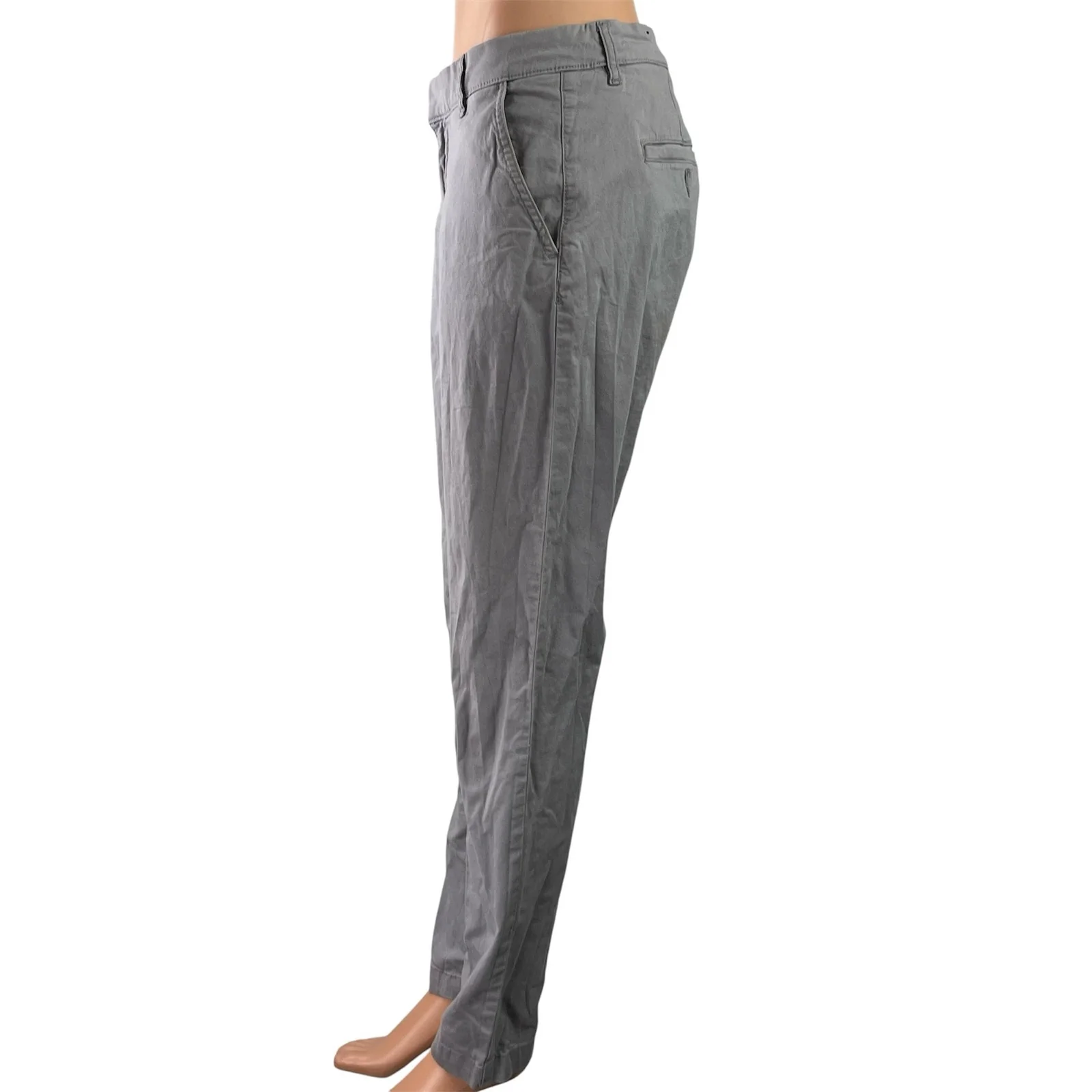 H&M LOGG Black Gray Mid Rise Slim Fit Straight Leg Chino Khaki Trouser Pants 6 - Image 2