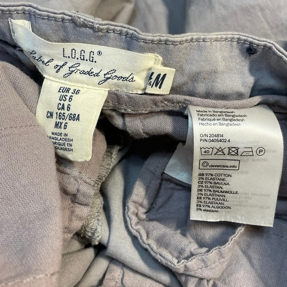H&M LOGG Black Gray Mid Rise Slim Fit Straight Leg Chino Khaki Trouser Pants 6 - Image 4