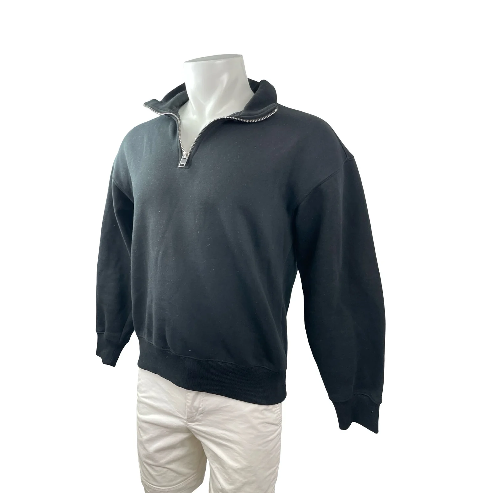 H&M Men's Black Relaxed Fit Long Sleeve Quarter Zip Knit Sweatshirt Top Size S - Image 2