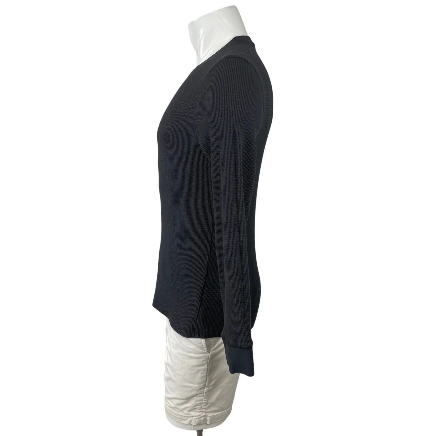 H&M Mens Black Waffle Knit Crew Neck Long Sleeve Thermal Tee Basic T-Shirt Top M - Image 3