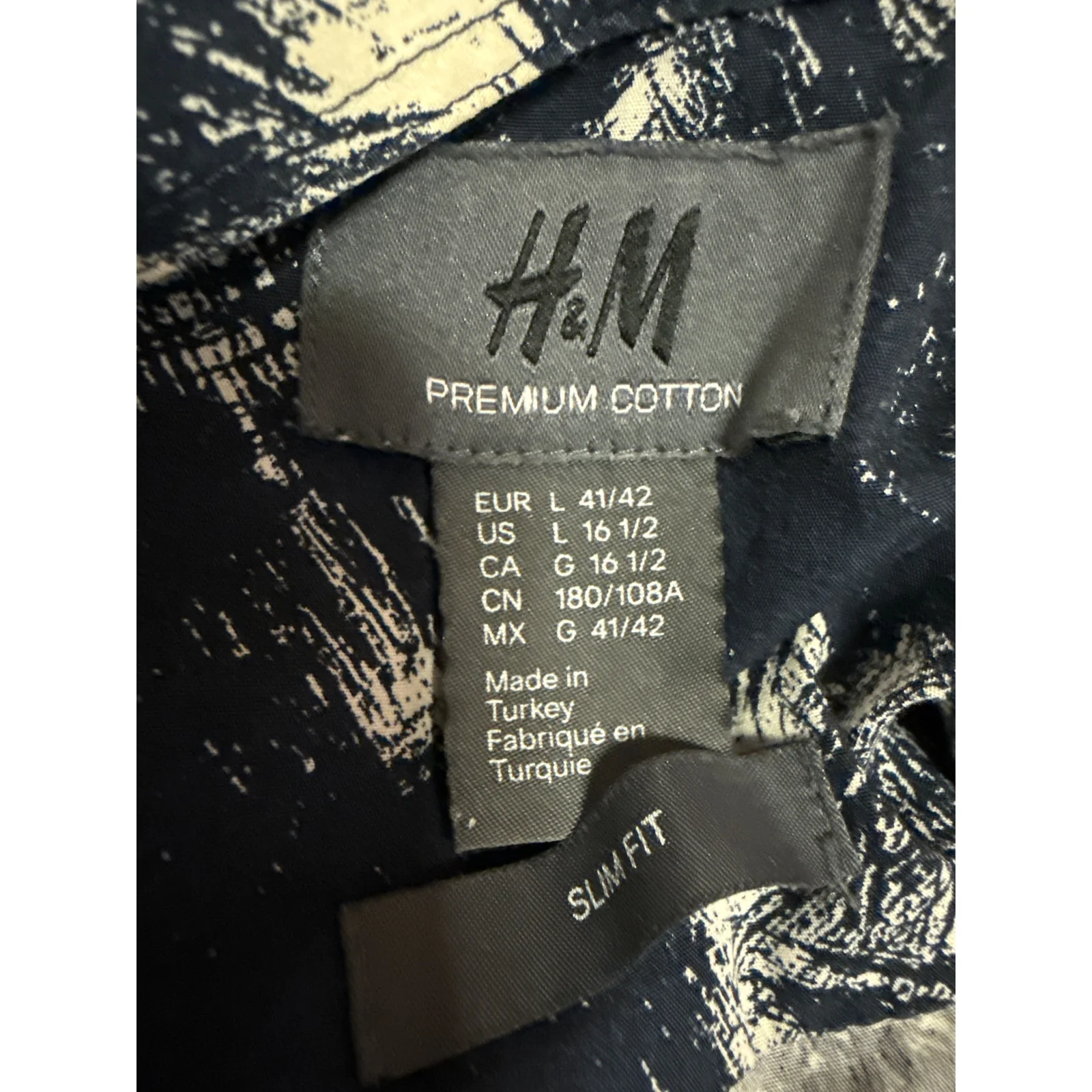 H&M Men's Blue Abstract Print Long Sleeve Slim Fit Button Down Shirt Top Size L - Image 3