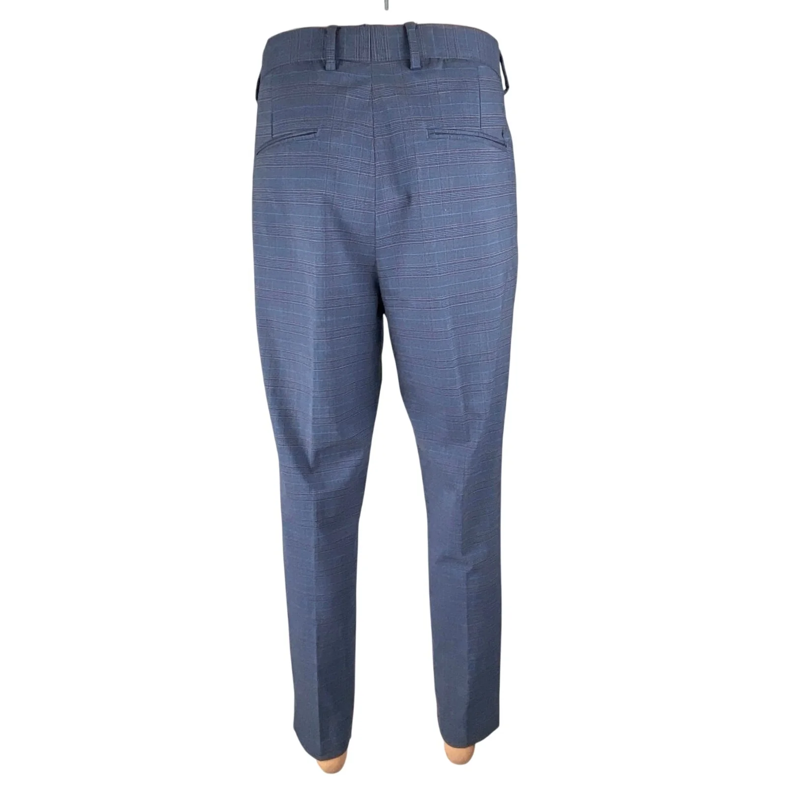 H&M Men's Blue Plaid Slim Fit Formal Evening Chino Trousers Dress Pants Size 34R - Image 4
