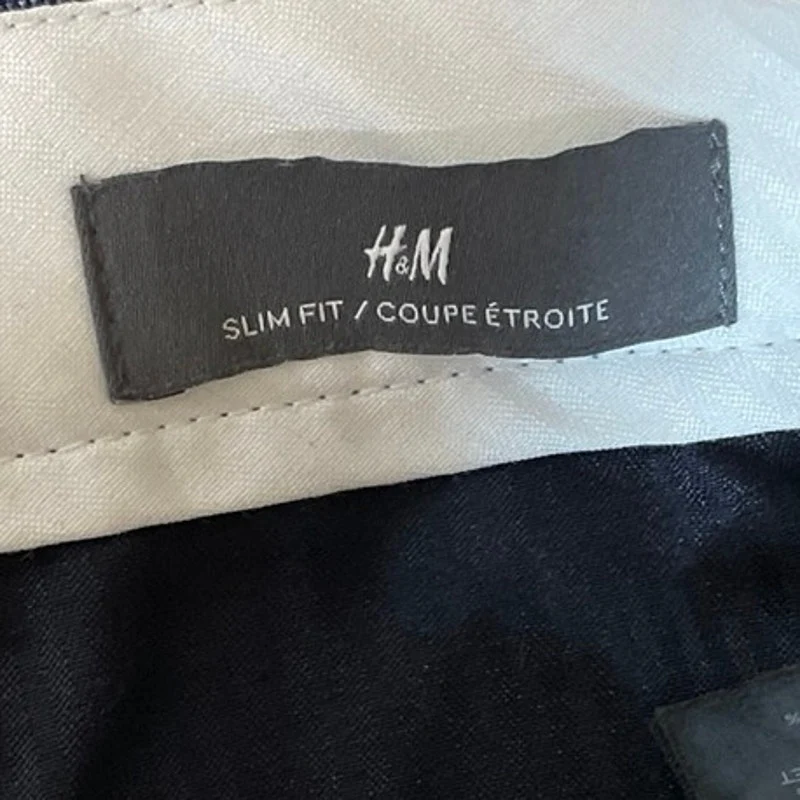 H&M Men's Blue Plaid Slim Fit Formal Evening Chino Trousers Dress Pants Size 34R - Image 5