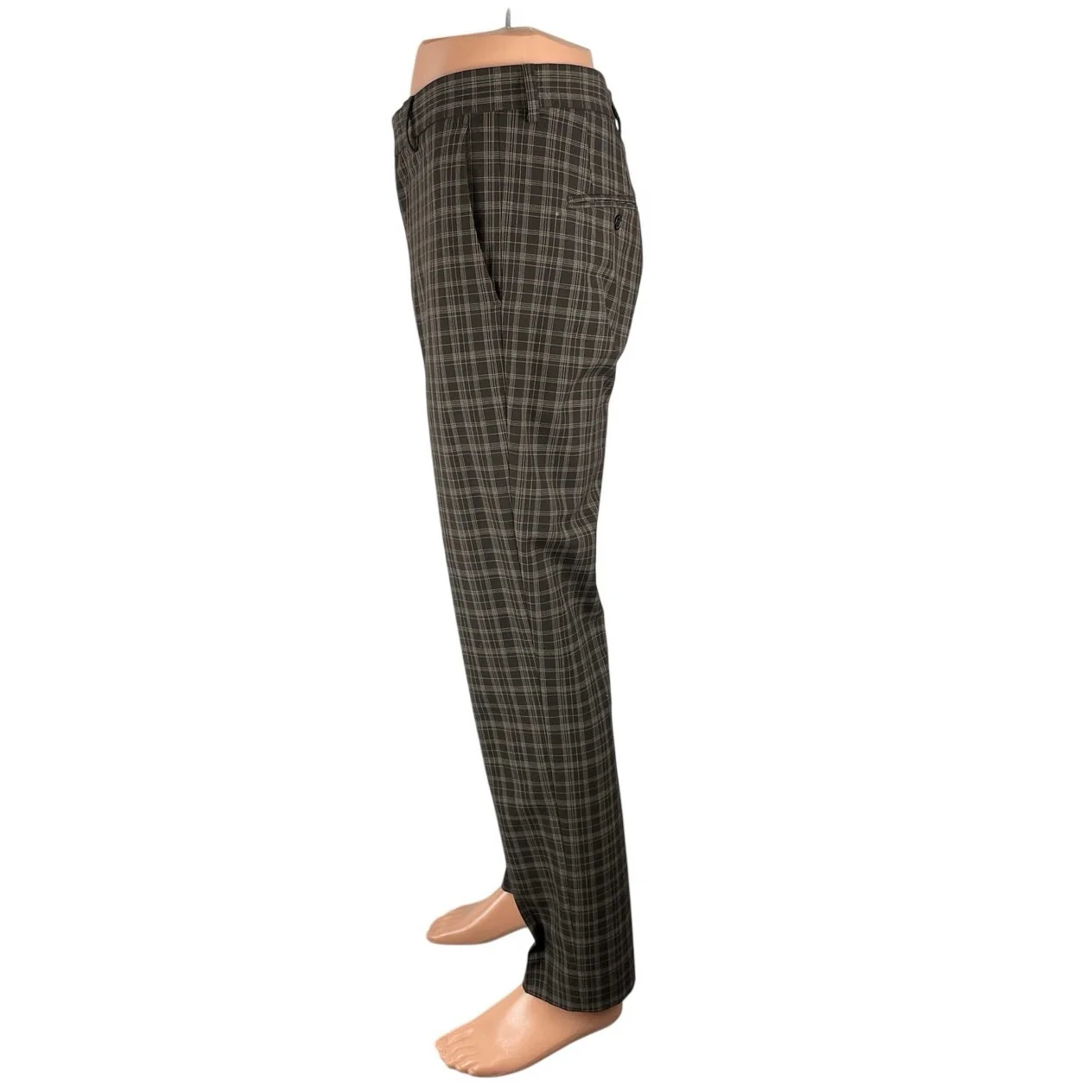 H&M Mens Brown Plaid Slim Fit Straight Leg Mid Rise Chino Trousers Pants Size 30 - Image 3