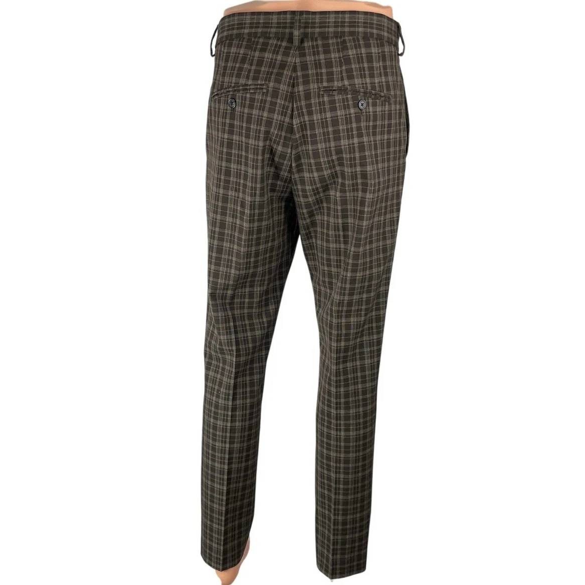 H&M Mens Brown Plaid Slim Fit Straight Leg Mid Rise Chino Trousers Pants Size 30 - Image 4