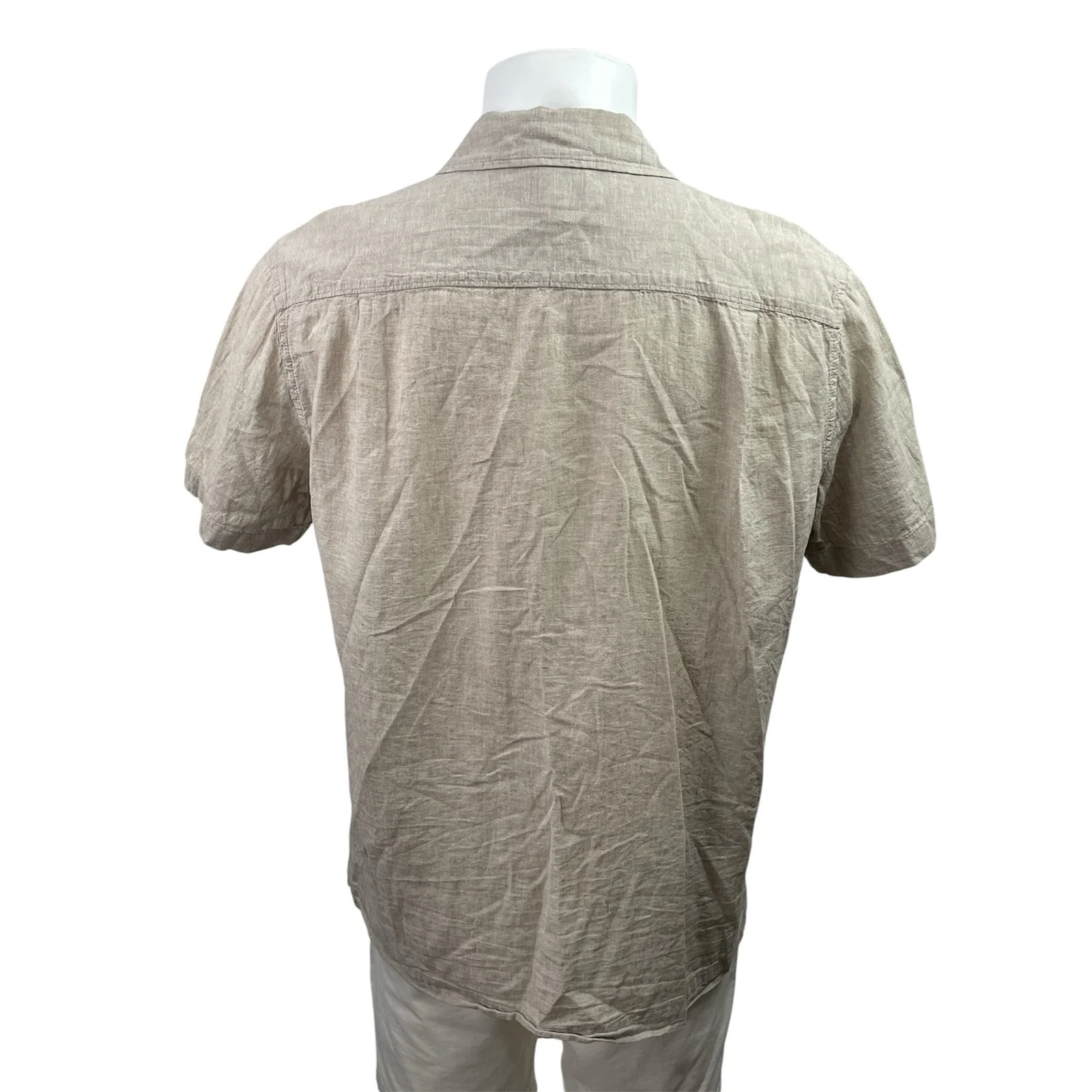 H&M Mens Gray Regular Fit Linen Short Sleeve Button Down Pocket Shirt Top Size M - Image 3