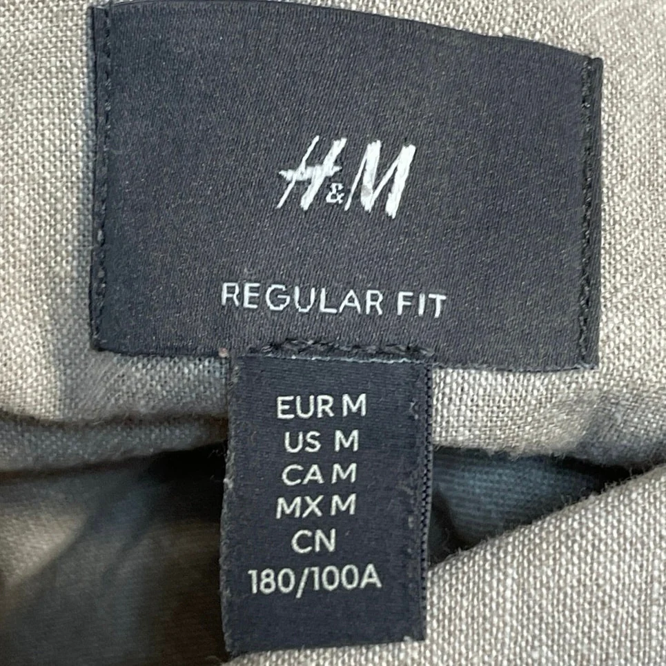 H&M Mens Gray Regular Fit Linen Short Sleeve Button Down Pocket Shirt Top Size M - Image 4